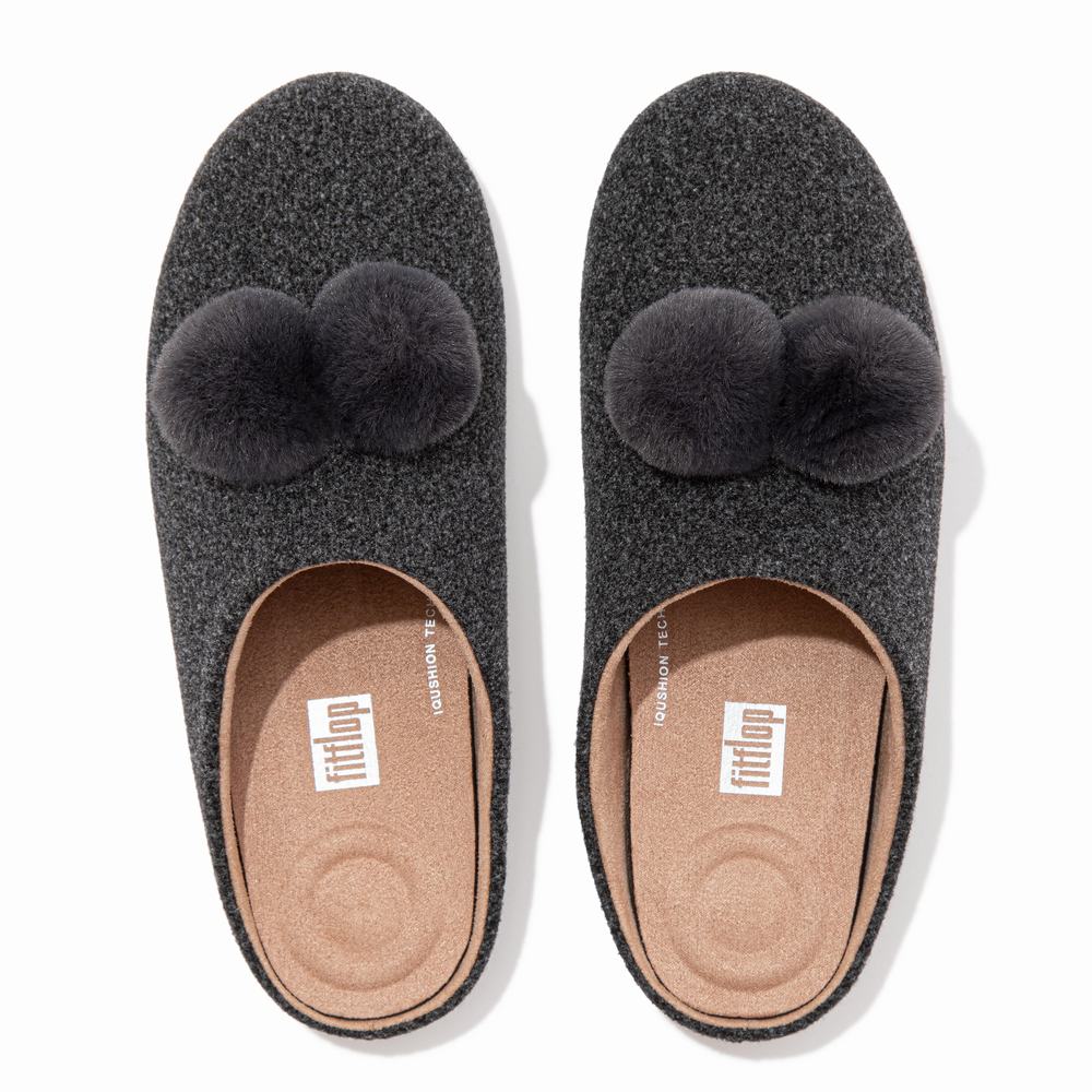 Chaussons Fitflop CHRISSIE Pom-Pom Felt Femme Grise | ITU-624130