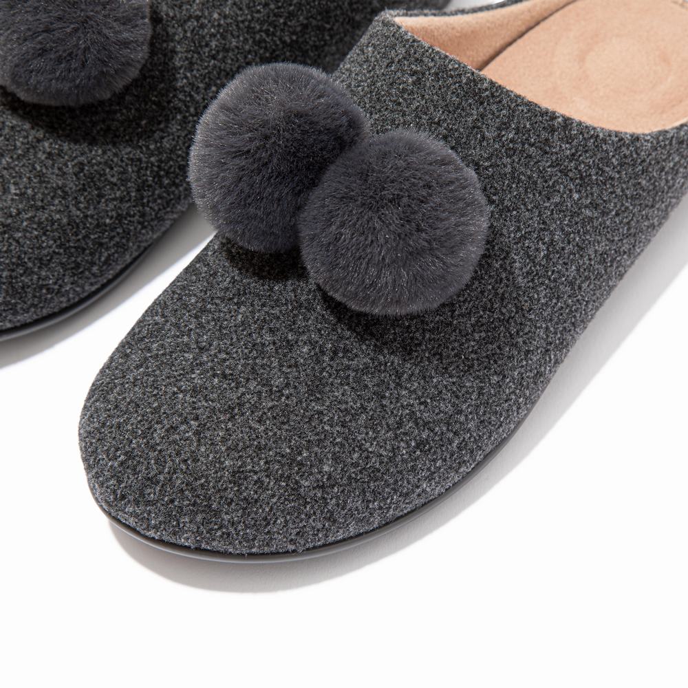 Chaussons Fitflop CHRISSIE Pom-Pom Felt Femme Grise | ITU-624130