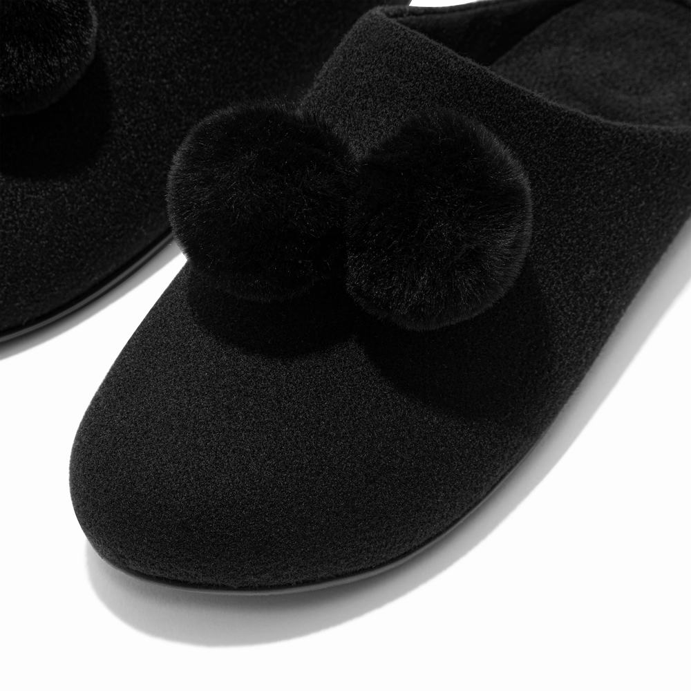 Chaussons Fitflop CHRISSIE Pom-Pom Felt Femme Noir | JZA-830154