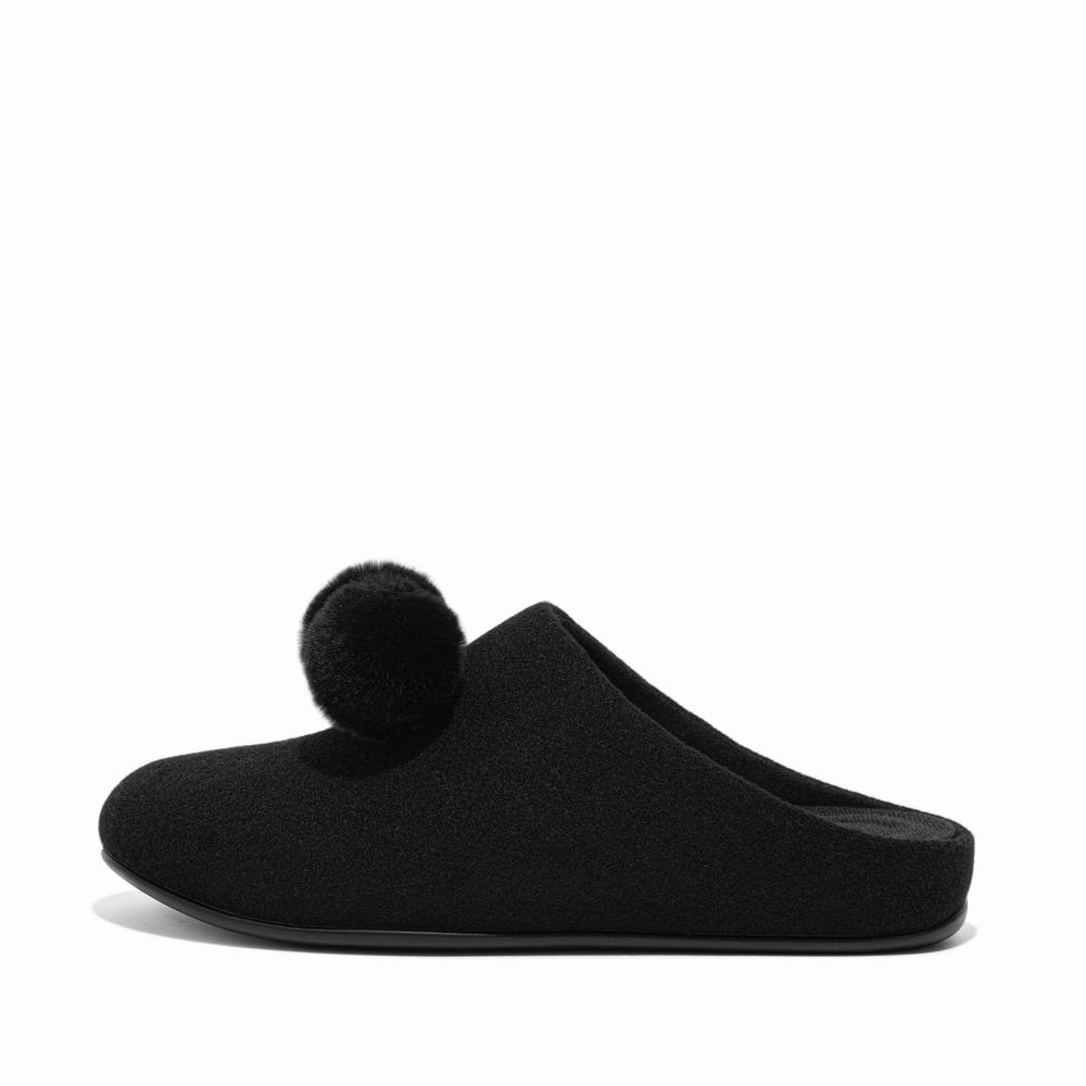 Chaussons Fitflop CHRISSIE Pom-Pom Felt Femme Noir | JZA-830154