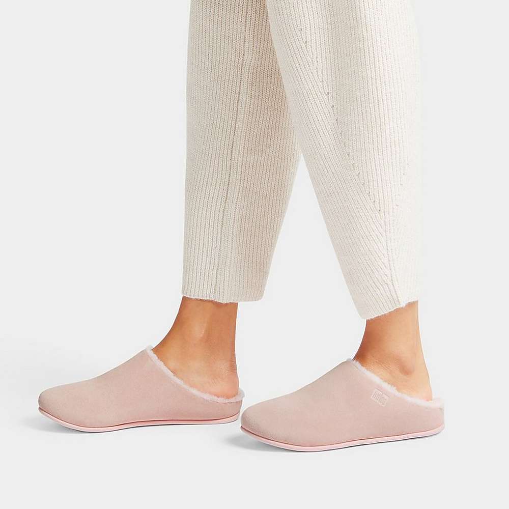 Chaussons Fitflop CHRISSIE Shearling-Lined Suede Femme Rose | QNM-427815