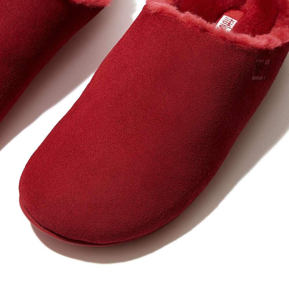 Chaussons Fitflop CHRISSIE Shearling-Lined Suede Femme Rouge | YOF-670921