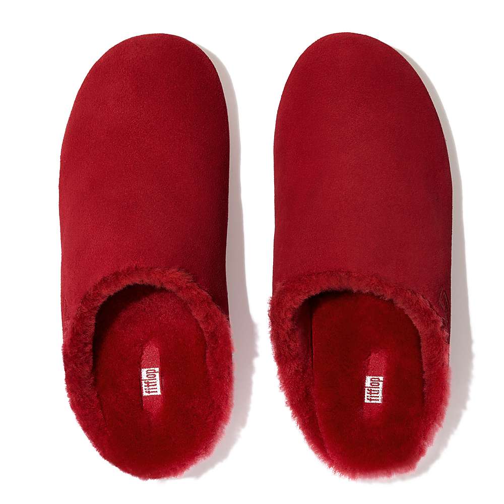 Chaussons Fitflop CHRISSIE Shearling-Lined Suede Femme Rouge | YOF-670921