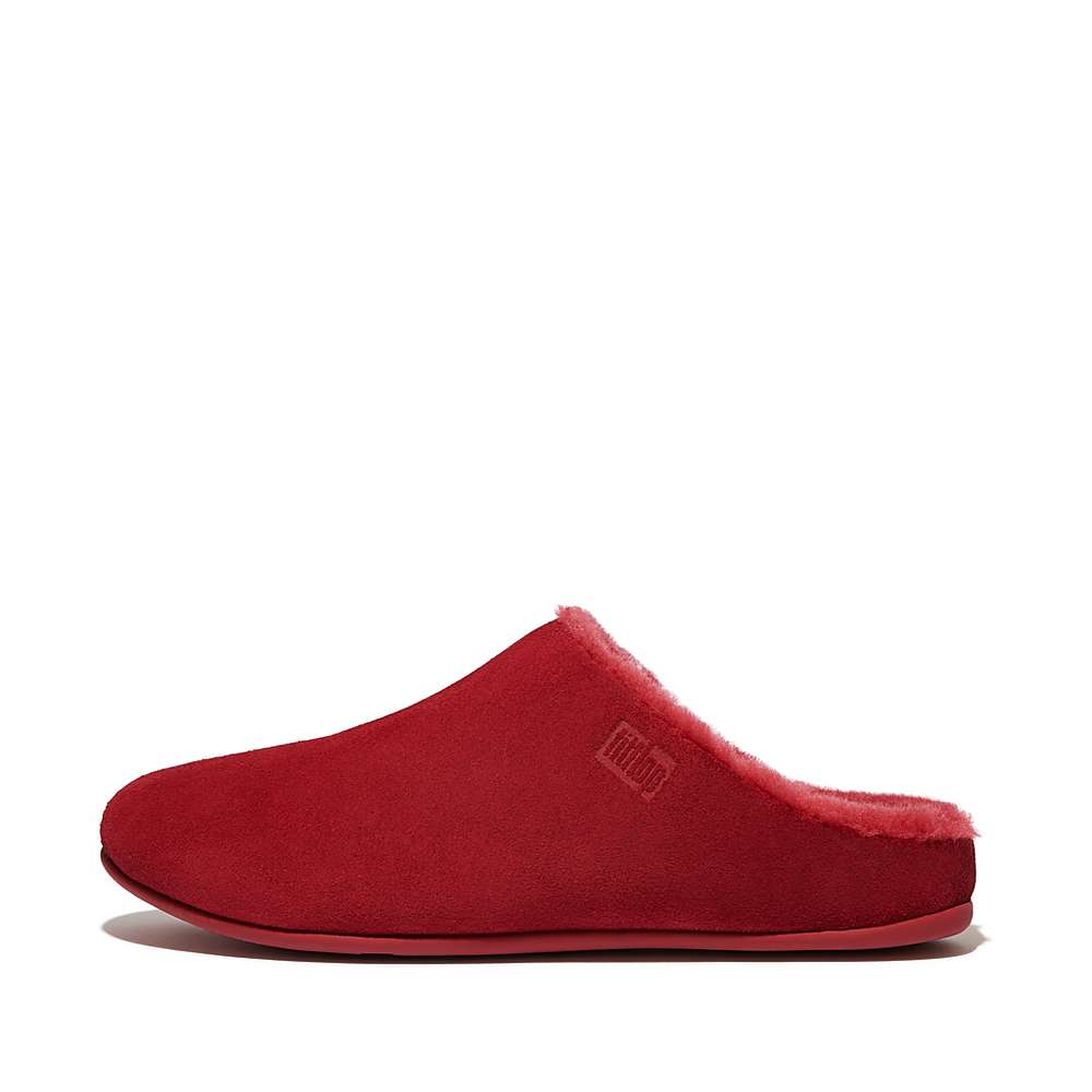 Chaussons Fitflop CHRISSIE Shearling-Lined Suede Femme Rouge | YOF-670921