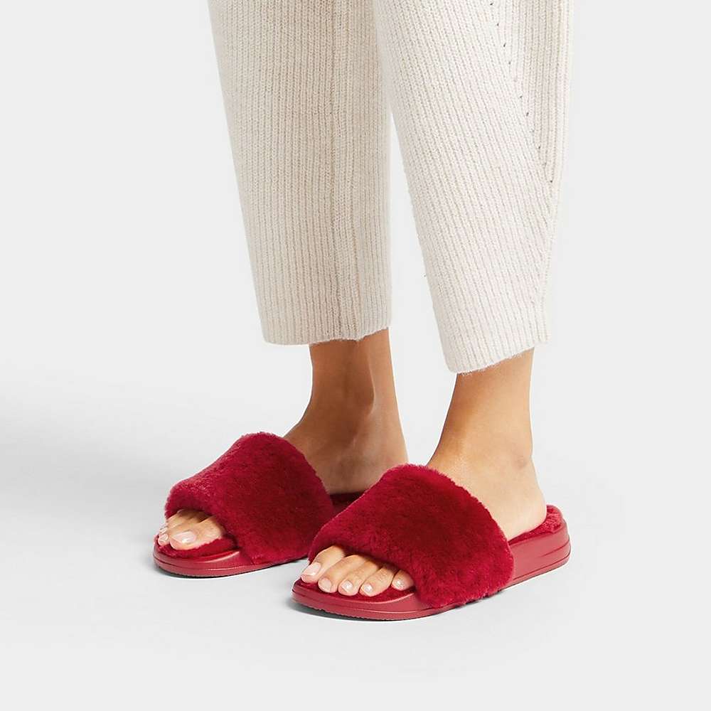 Chaussons Fitflop IQUSHION Shearling Femme Rouge | VFG-214370