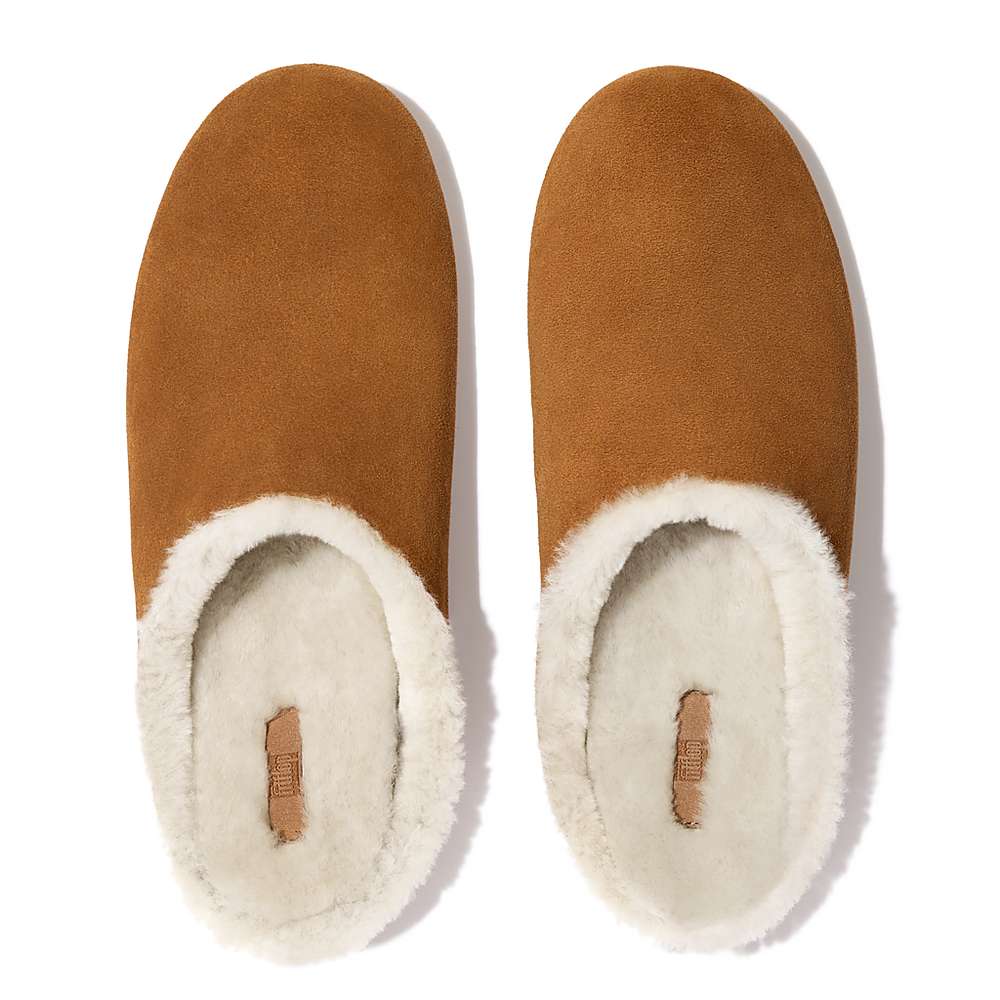 Chaussons Fitflop SHOVE Shearling-Lined Suede Homme Marron Clair | LDS-307129