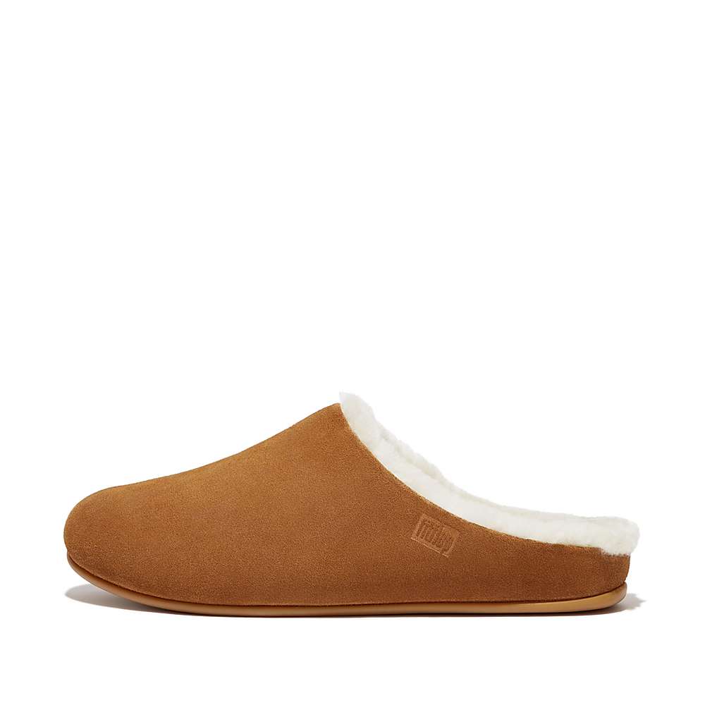 Chaussons Fitflop SHOVE Shearling-Lined Suede Homme Marron Clair | LDS-307129