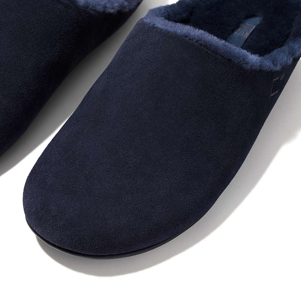 Chaussons Fitflop SHOVE Shearling-Lined Suede Homme Bleu Marine | POW-958036