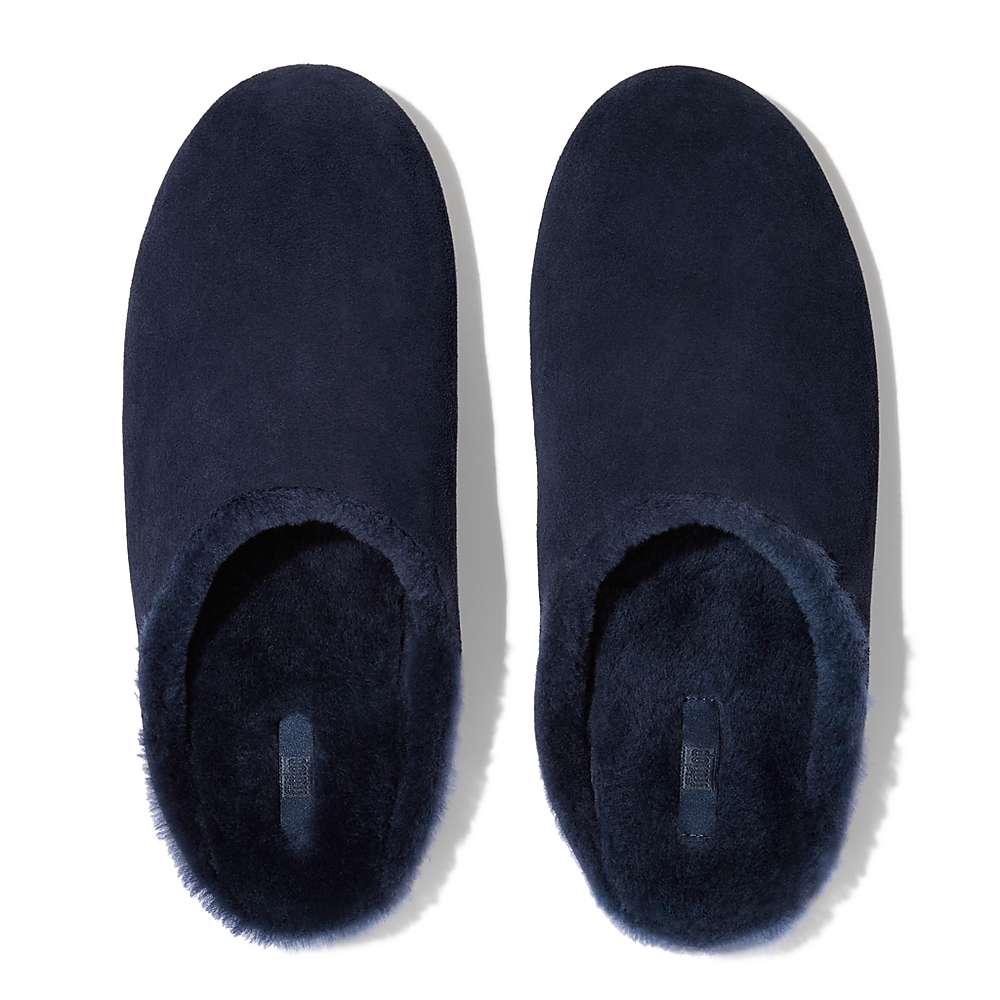 Chaussons Fitflop SHOVE Shearling-Lined Suede Homme Bleu Marine | POW-958036