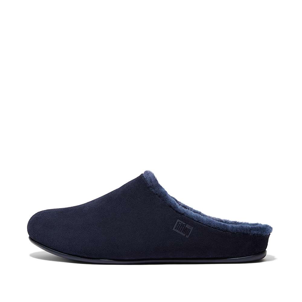 Chaussons Fitflop SHOVE Shearling-Lined Suede Homme Bleu Marine | POW-958036