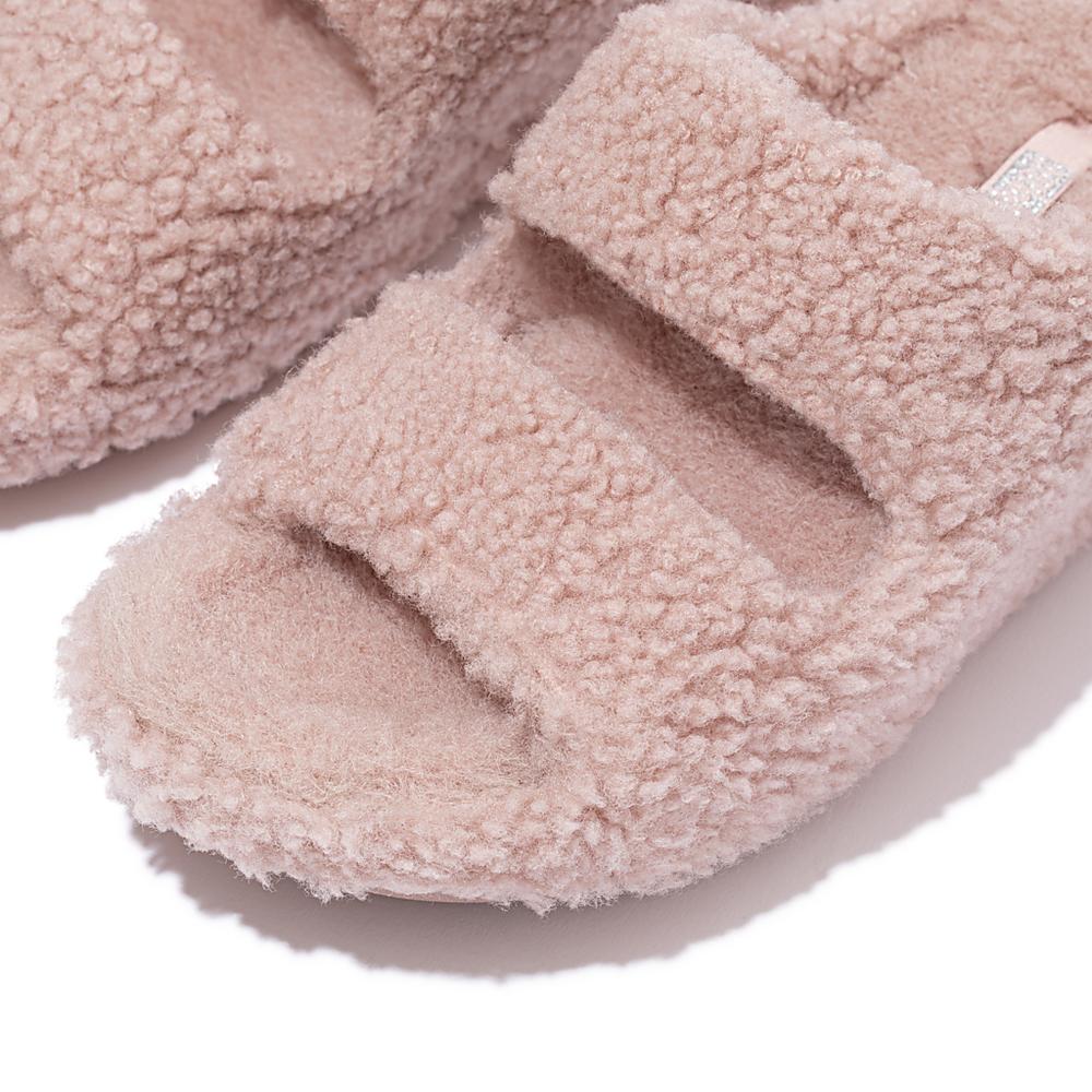 Chaussons Fitflop SHUV Two-Bar Shearling Slides Femme Rose | FTP-205634