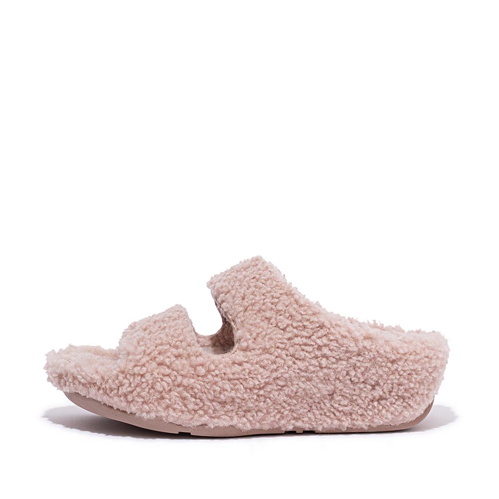 Chaussons Fitflop SHUV Two-Bar Shearling Slides Femme Rose | FTP-205634