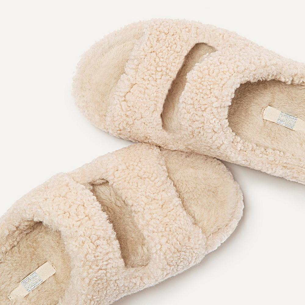 Chaussons Fitflop SHUV Two-Bar Shearling Slides Femme Blanche | GNF-342985