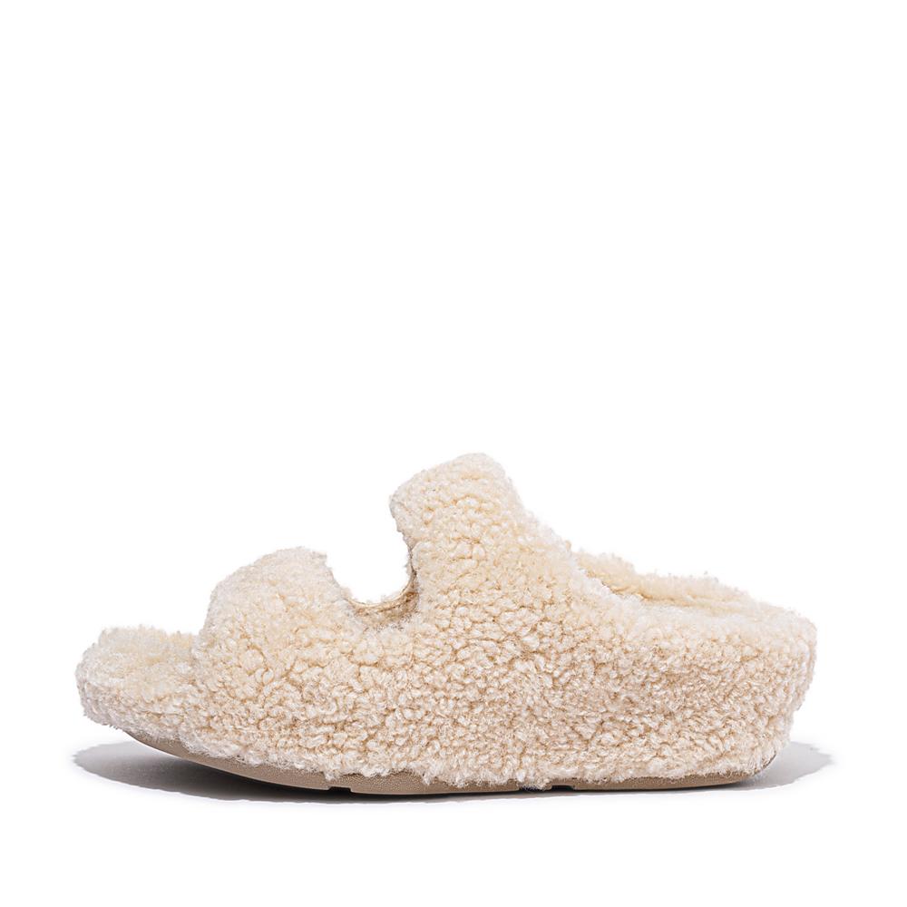 Chaussons Fitflop SHUV Two-Bar Shearling Slides Femme Blanche | GNF-342985