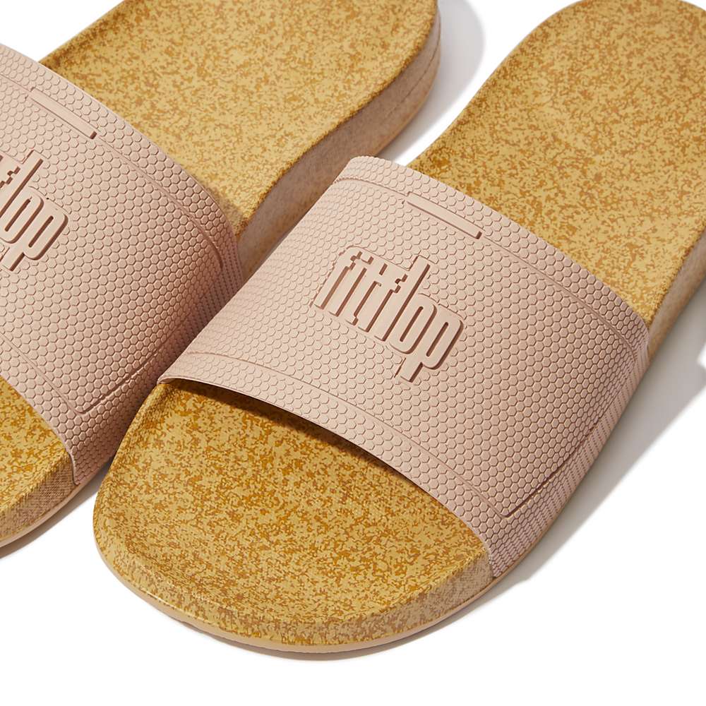 Claquette Fitflop IQUSHION Cork Print Slides Femme Beige | XRA-165038