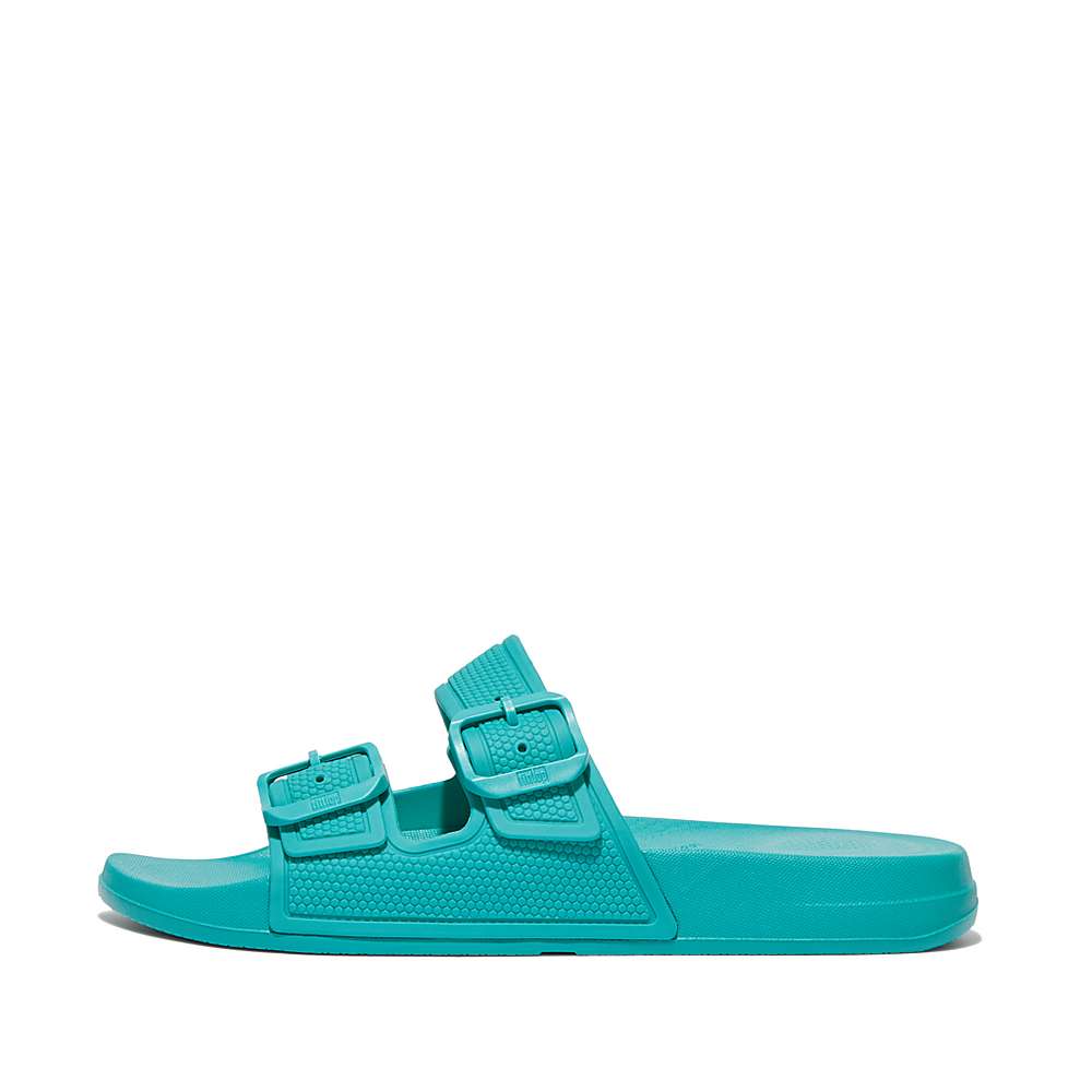 Claquette Fitflop IQUSHION Two-Bar Buckle Femme Bleu | DEG-294170