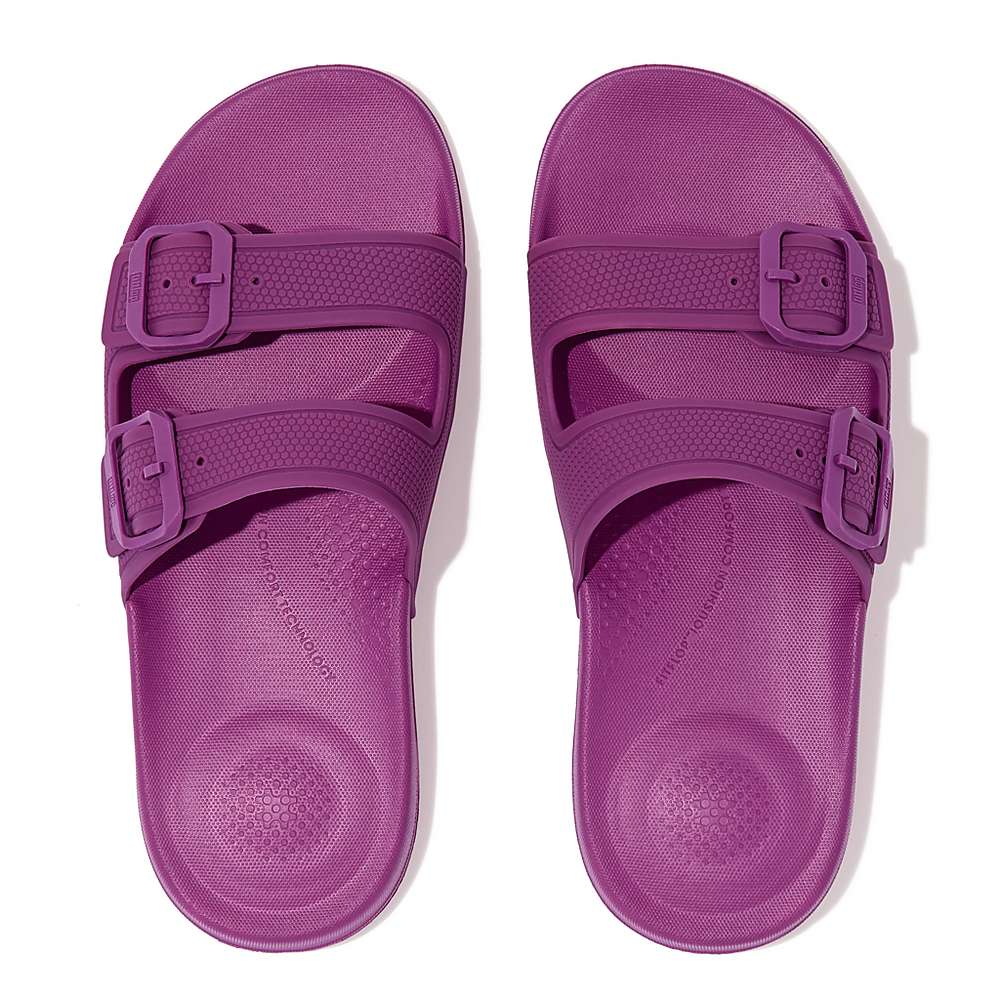 Claquette Fitflop IQUSHION Two-Bar Buckle Femme Violette | FWT-468129