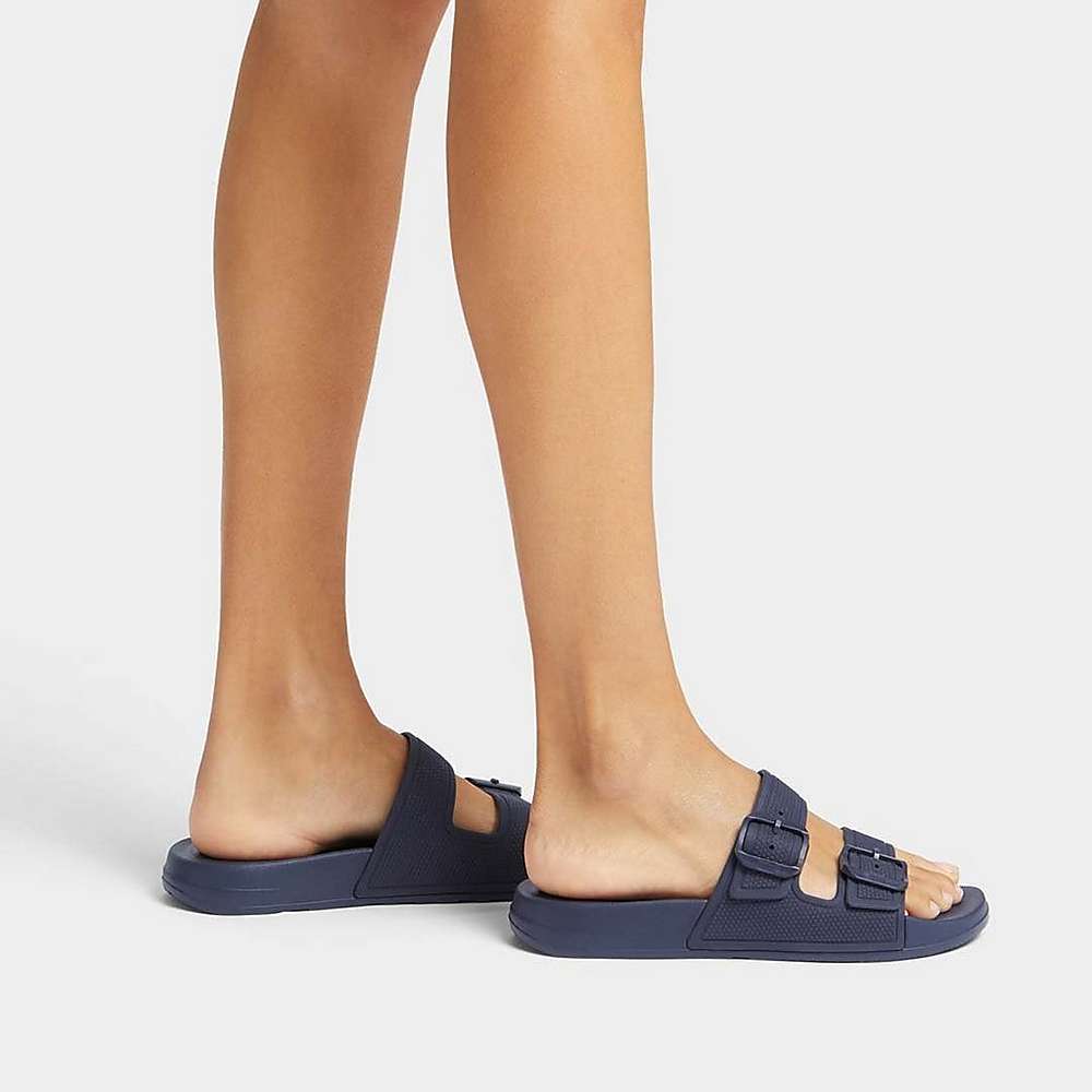 Claquette Fitflop IQUSHION Two-Bar Buckle Femme Bleu Marine | KIE-905463