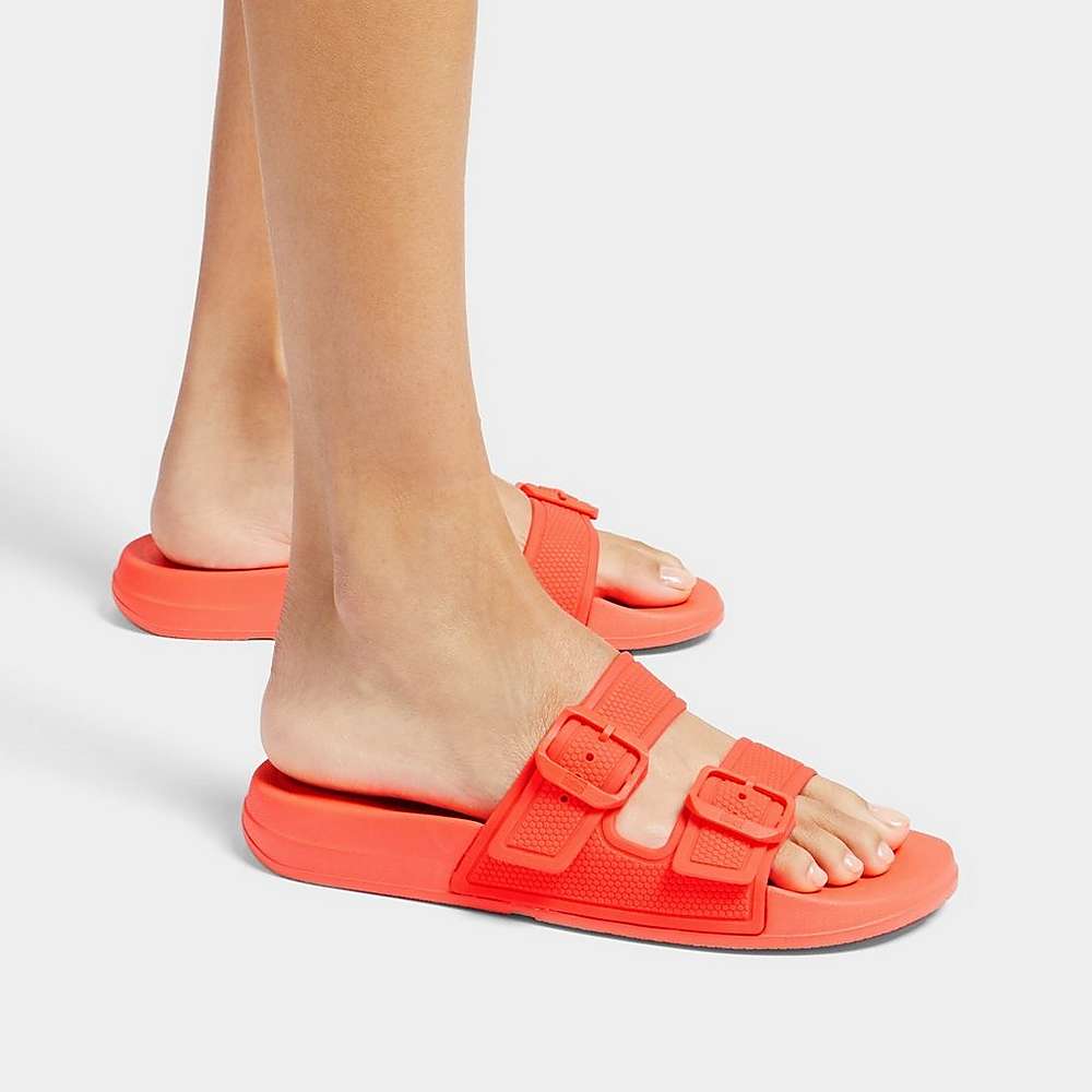 Claquette Fitflop IQUSHION Two-Bar Buckle Femme Orange | PHC-436218