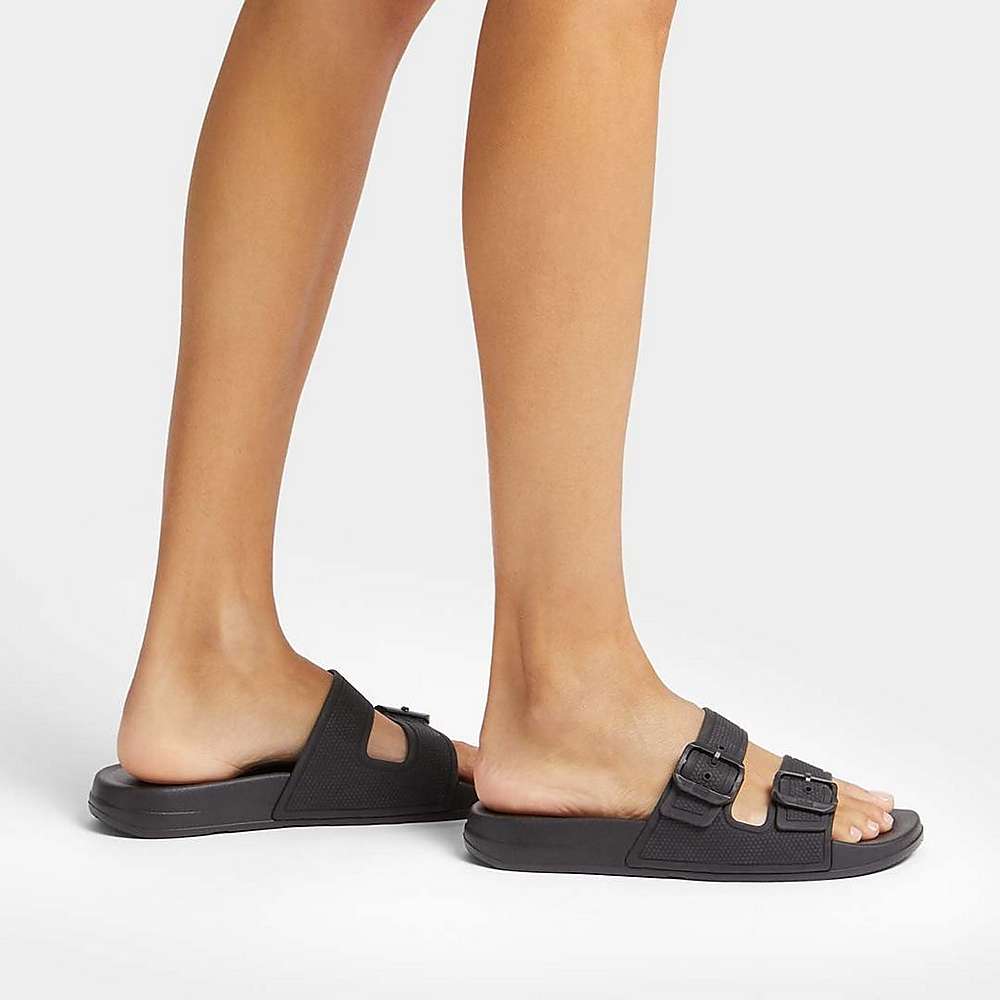 Claquette Fitflop IQUSHION Two-Bar Buckle Femme Noir | SZR-367182