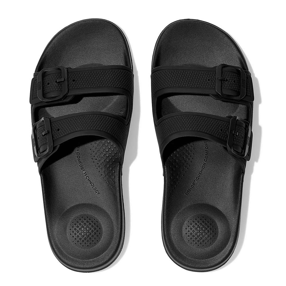 Claquette Fitflop IQUSHION Two-Bar Buckle Femme Noir | SZR-367182