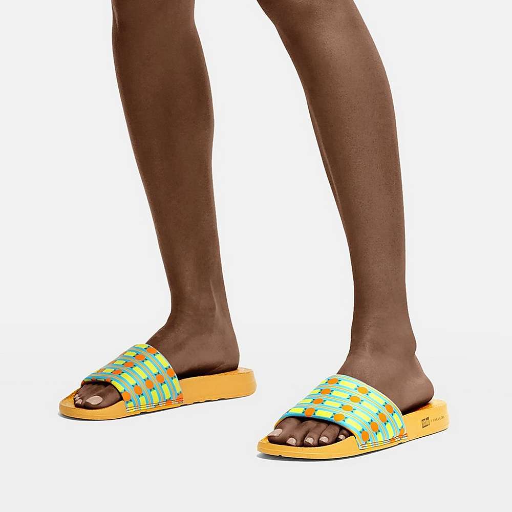 Claquette Fitflop IQUSHION X Yinka Ilori D'eau-Resistant Femme Bleu Jaune | JRN-547603