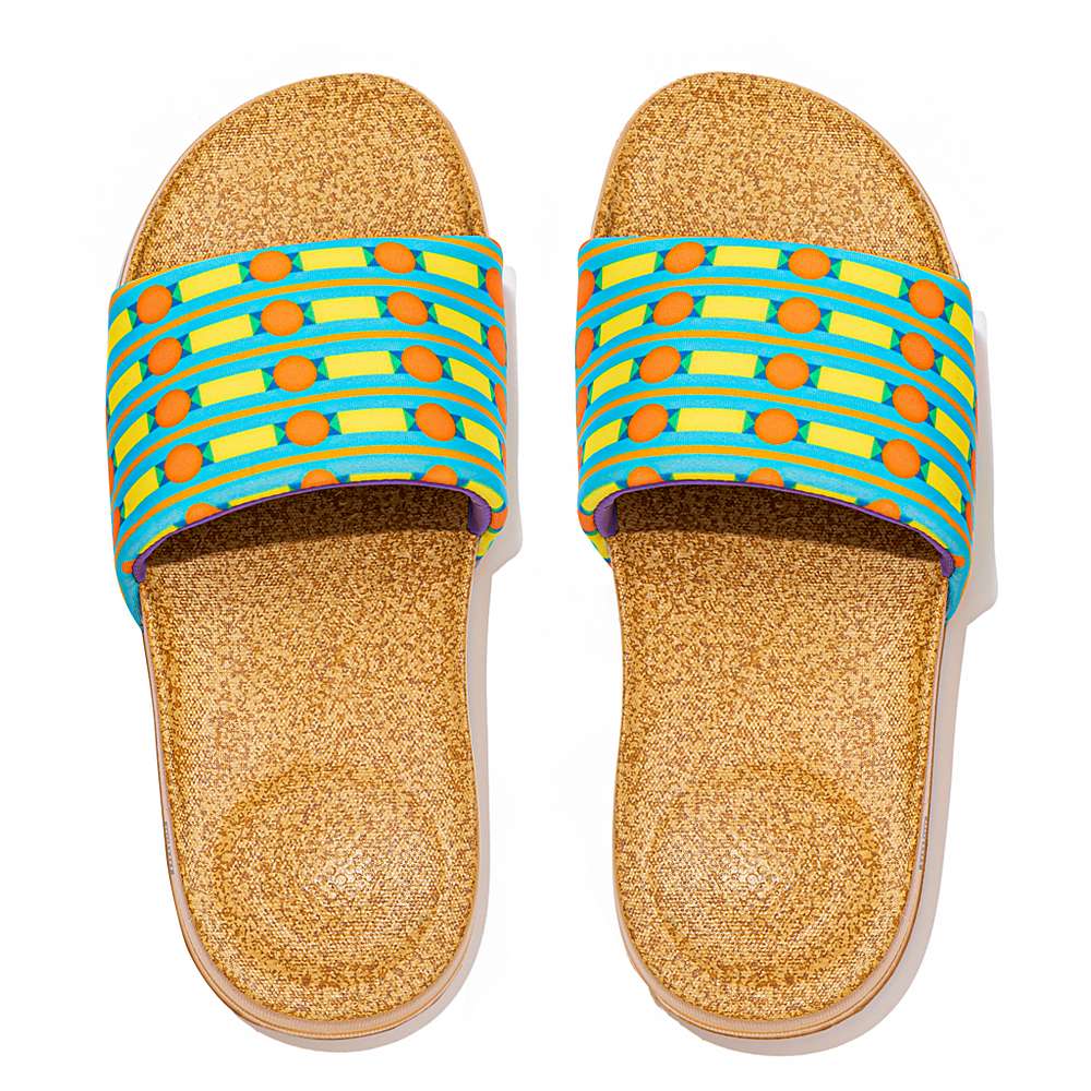 Claquette Fitflop IQUSHION X Yinka Ilori D'eau-Resistant Femme Bleu Jaune | JRN-547603