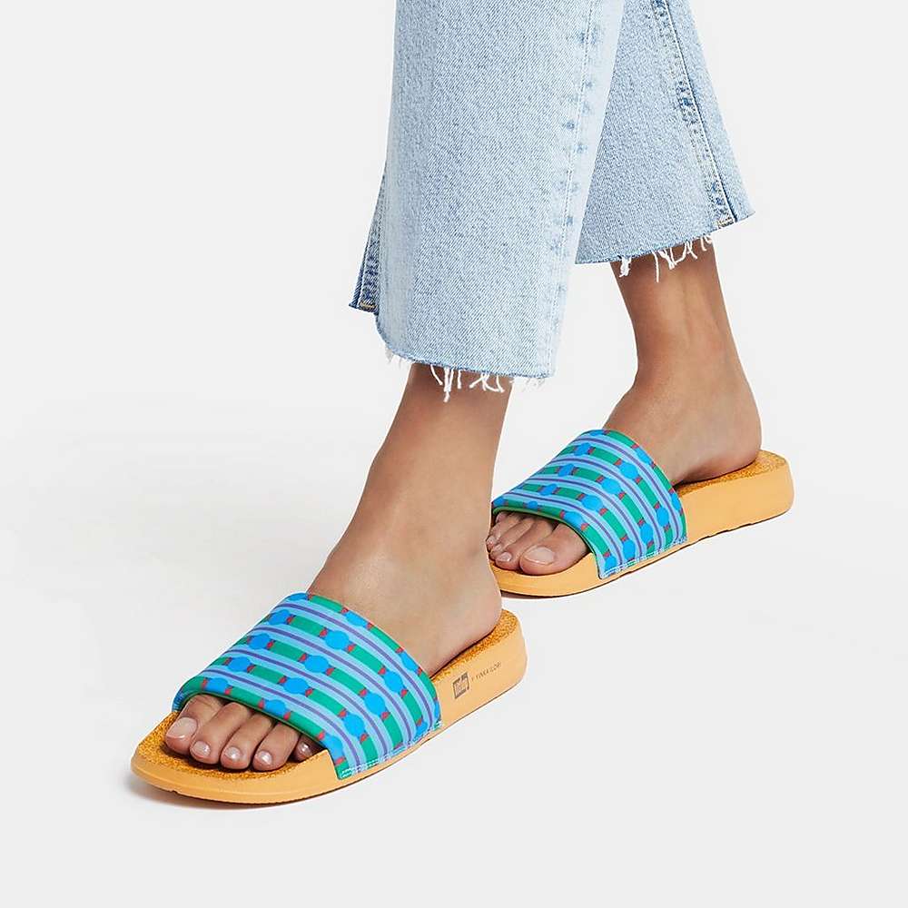 Claquette Fitflop IQUSHION X Yinka Ilori D'eau-Resistant Femme Bleu Vert | SZR-637485