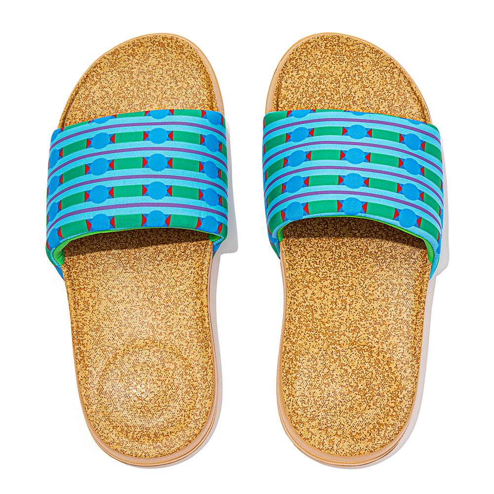 Claquette Fitflop IQUSHION X Yinka Ilori D'eau-Resistant Femme Bleu Vert | SZR-637485