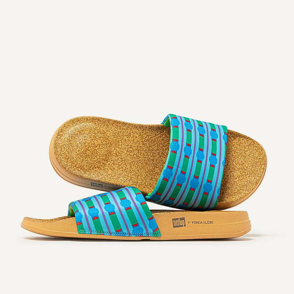 Claquette Fitflop IQUSHION X Yinka Ilori D'eau-Resistant Femme Bleu Vert | SZR-637485