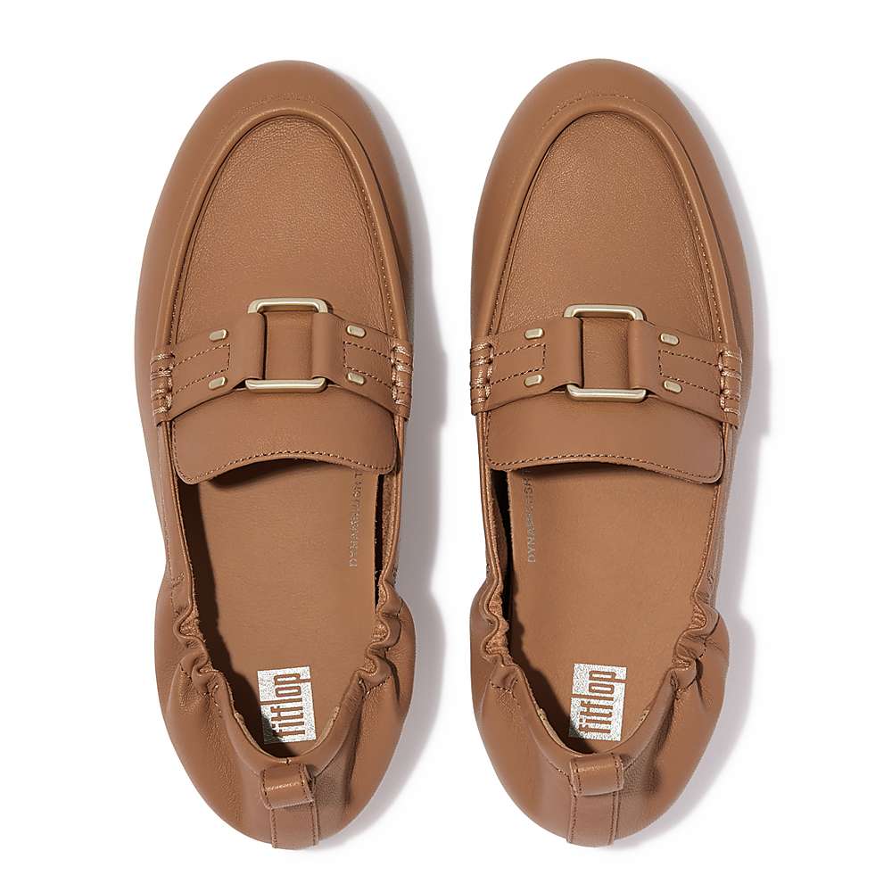 Loafers Fitflop ALLEGRO Stud-Buckle Leather Femme Marron | BHR-462879