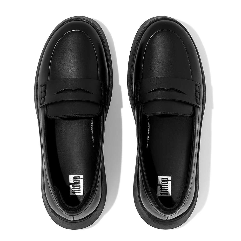 Loafers Fitflop F-MODE Leather Flatform Penny Femme Noir | FWL-231879