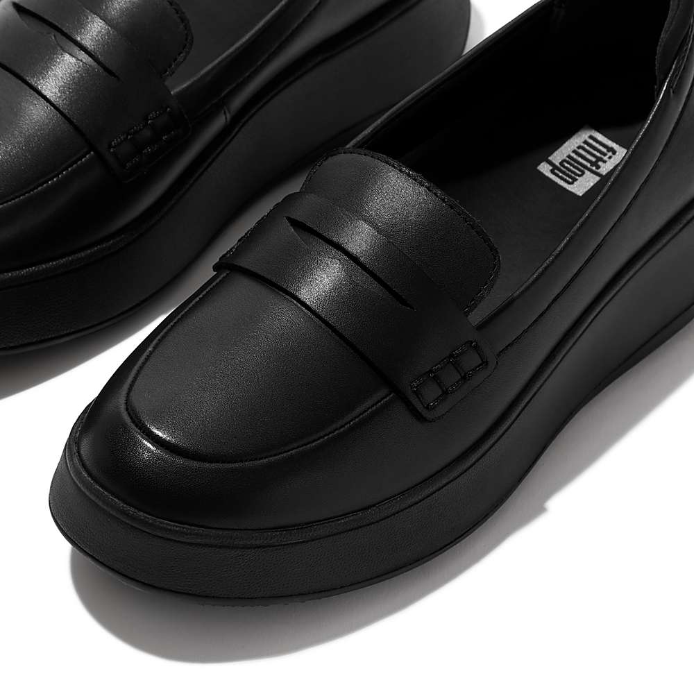 Loafers Fitflop F-MODE Leather Flatform Penny Femme Noir | FWL-231879