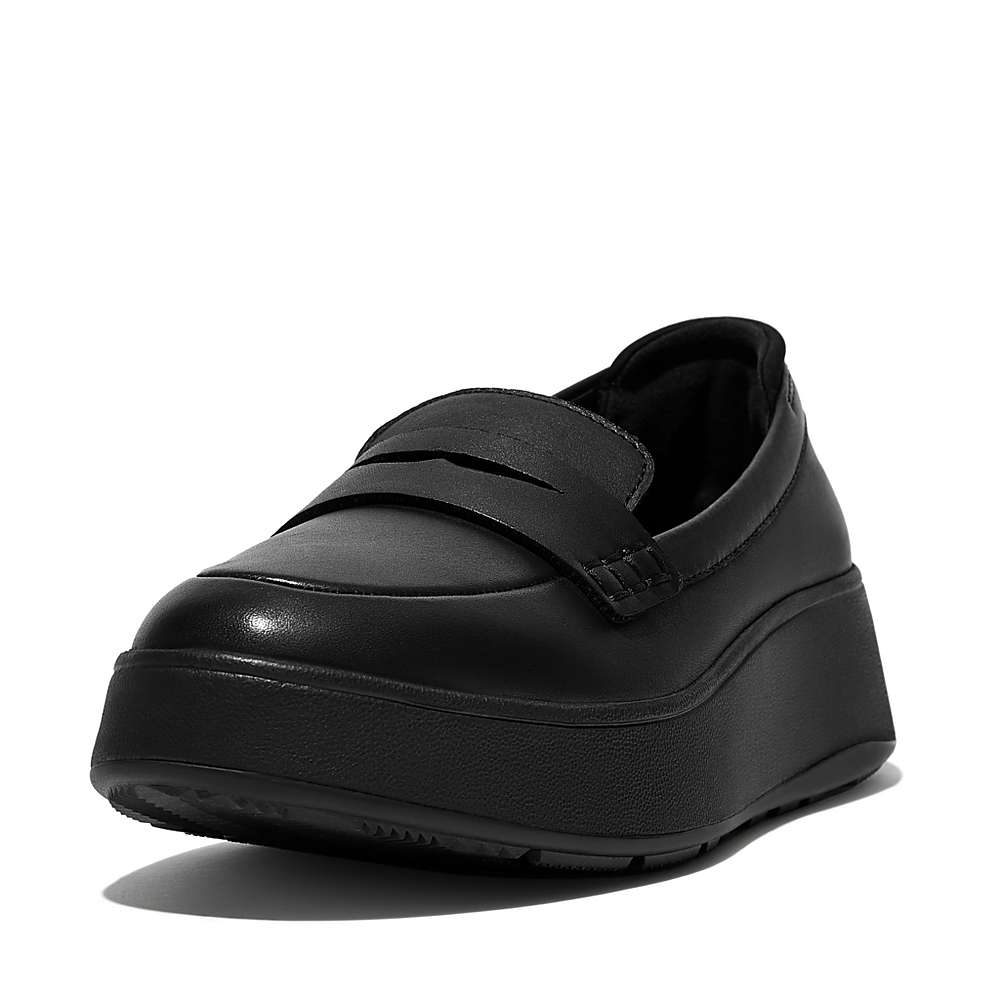 Loafers Fitflop F-MODE Leather Flatform Penny Femme Noir | FWL-231879