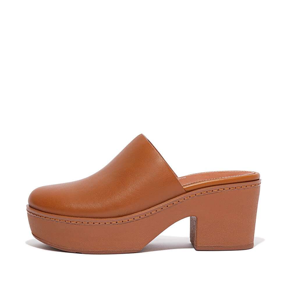 Mules Fitflop PILAR Leather Platform Femme Marron Clair | MPY-061835