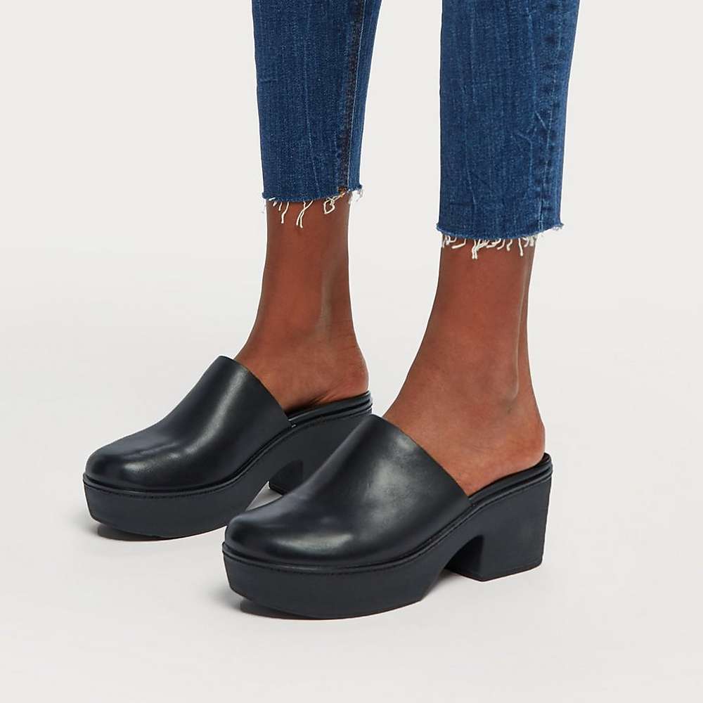 Mules Fitflop PILAR Leather Platforms Femme Noir | ZFN-513496