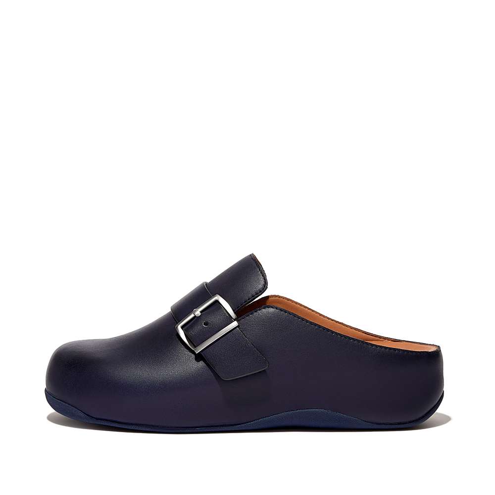 Sabots Fitflop SHUV Buckle Strap Leather Femme Bleu Marine | DLM-571942