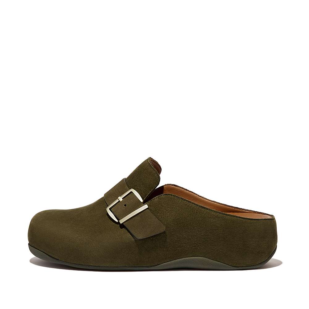 Sabots Fitflop SHUV Buckle Strap Nubuck Femme Vert Olive | ANR-649728