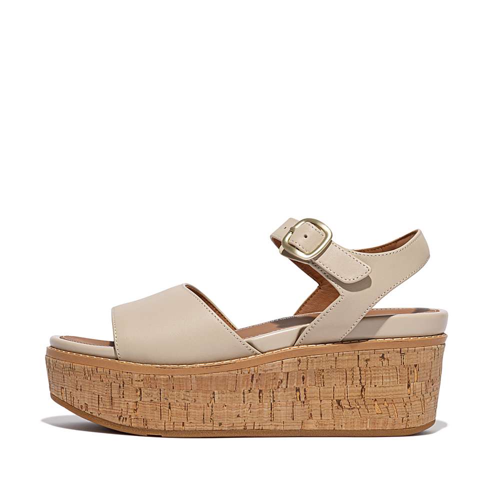 Sandales Compensées Fitflop ELOISE Cork-Wrap Leather Femme Grise Beige | BVZ-793481