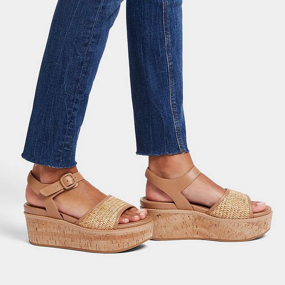 Sandales Compensées Fitflop ELOISE Cork-Wrap Woven Back-Strap Femme Marron Blanche | ILO-862501