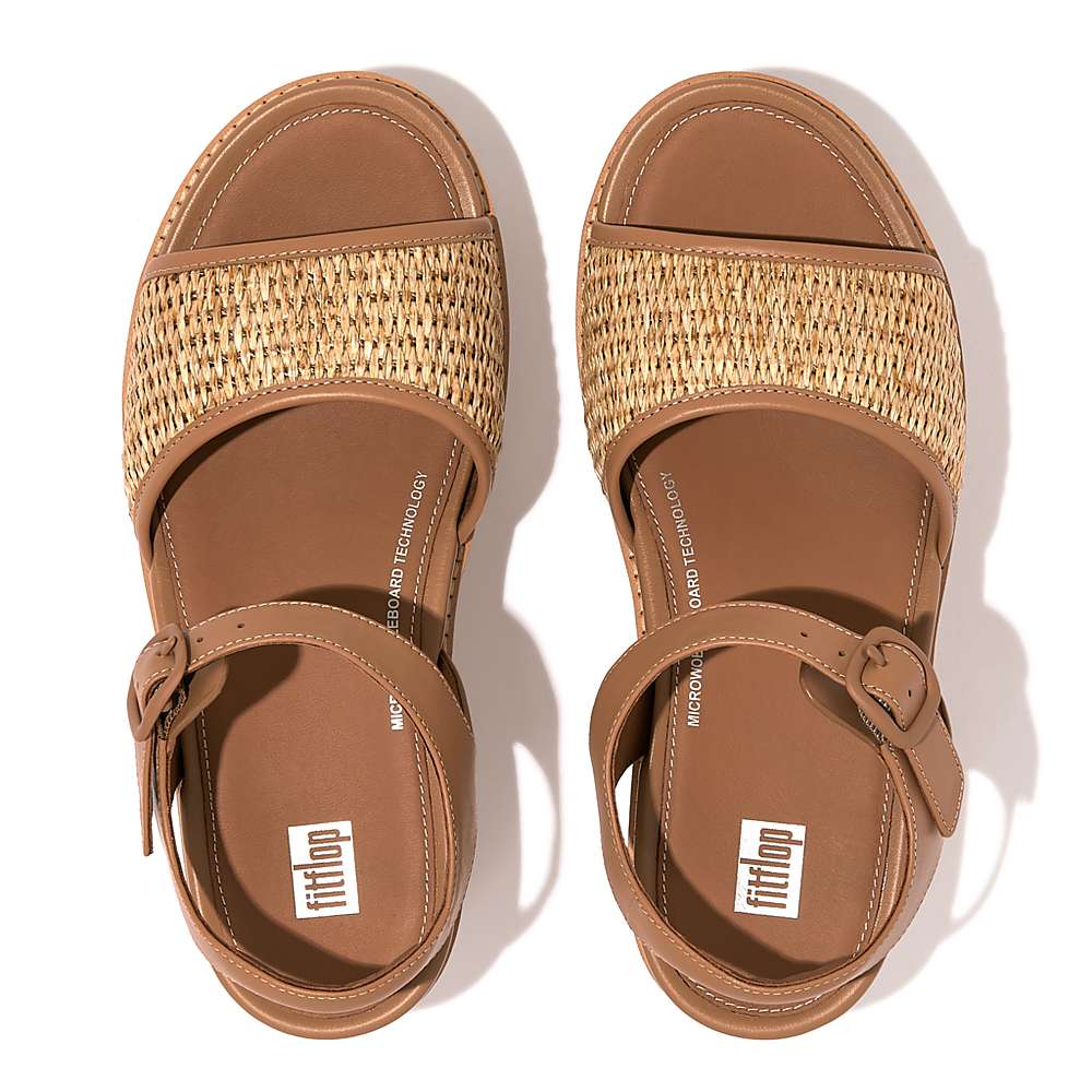 Sandales Compensées Fitflop ELOISE Cork-Wrap Woven Back-Strap Femme Marron Blanche | ILO-862501