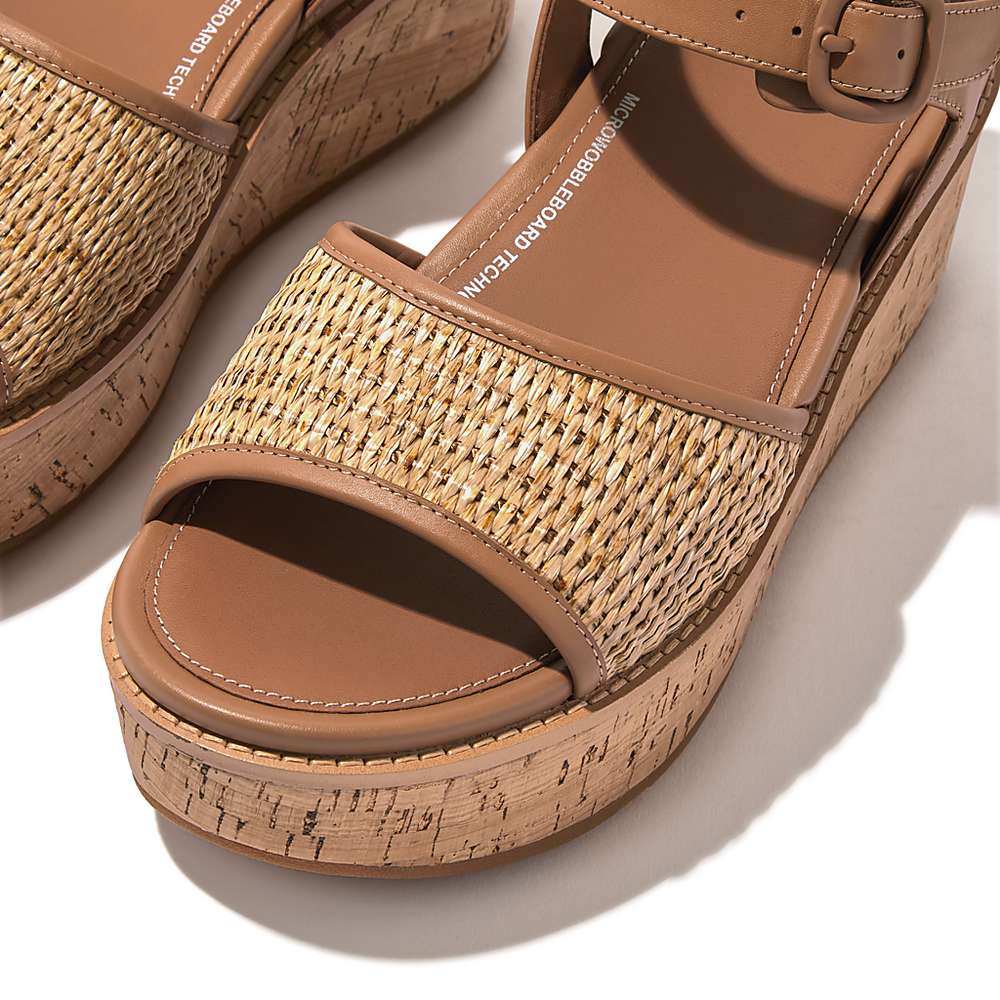 Sandales Compensées Fitflop ELOISE Cork-Wrap Woven Back-Strap Femme Marron Blanche | ILO-862501