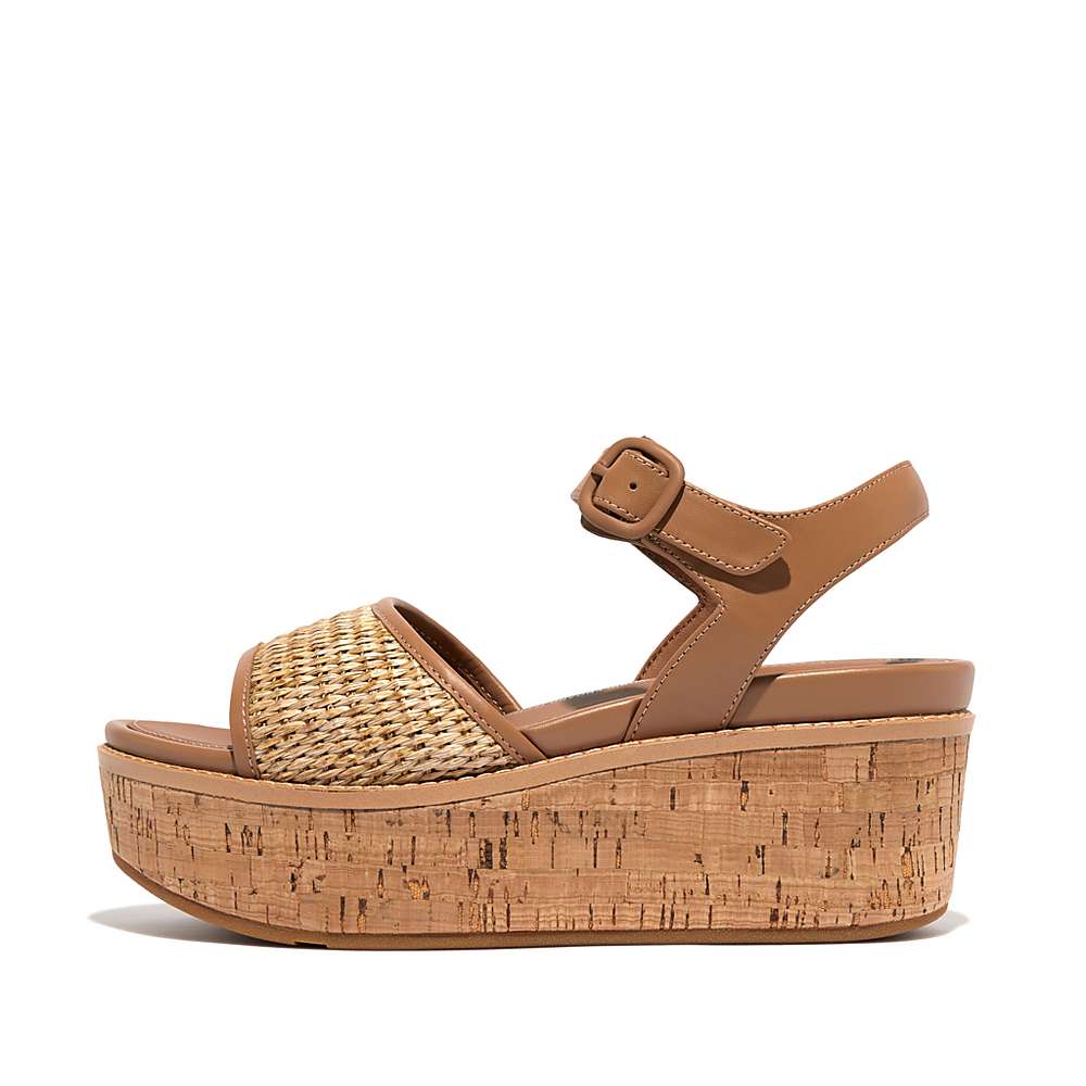 Sandales Compensées Fitflop ELOISE Cork-Wrap Woven Back-Strap Femme Marron Blanche | ILO-862501