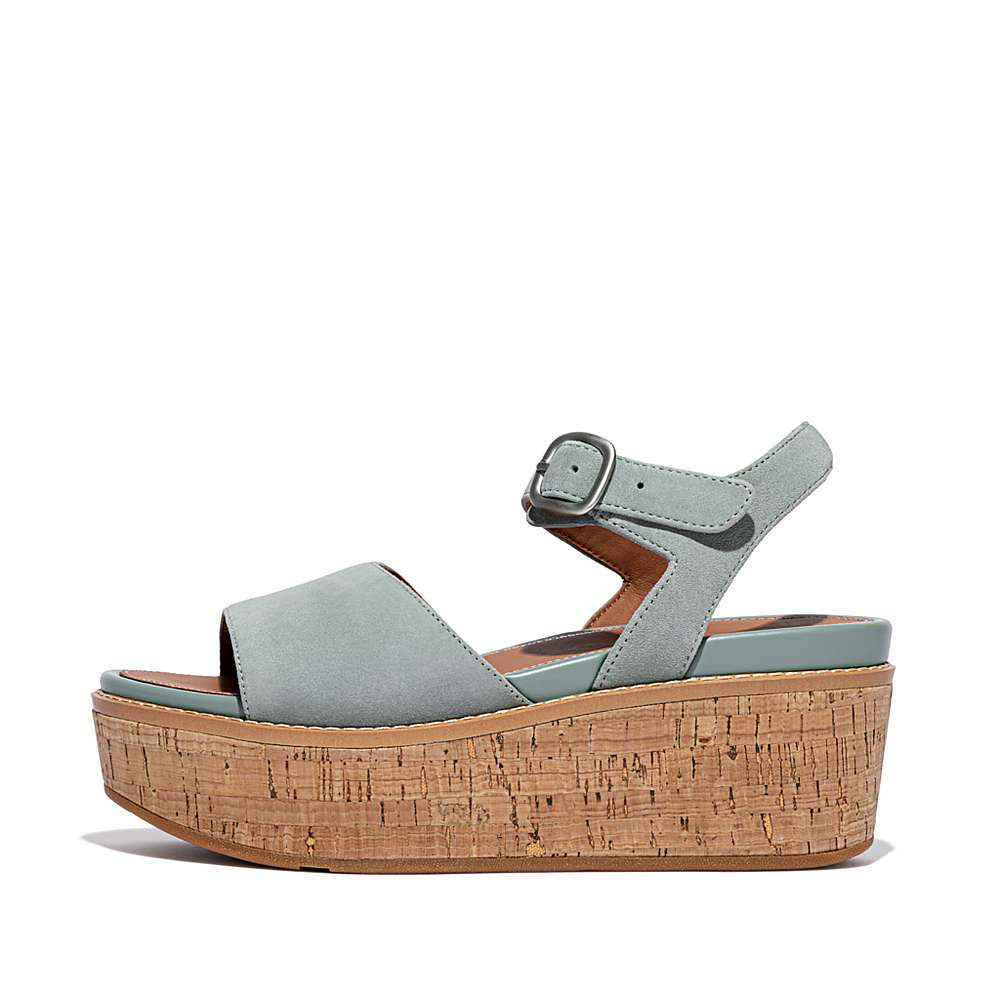 Sandales Compensées Fitflop ELOISE Cork-Wrap Suede Femme Bleu | QJY-563291