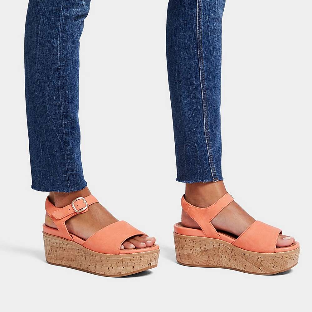 Sandales Compensées Fitflop ELOISE Cork-Wrap Suede Femme Orange Corail | YIO-076352