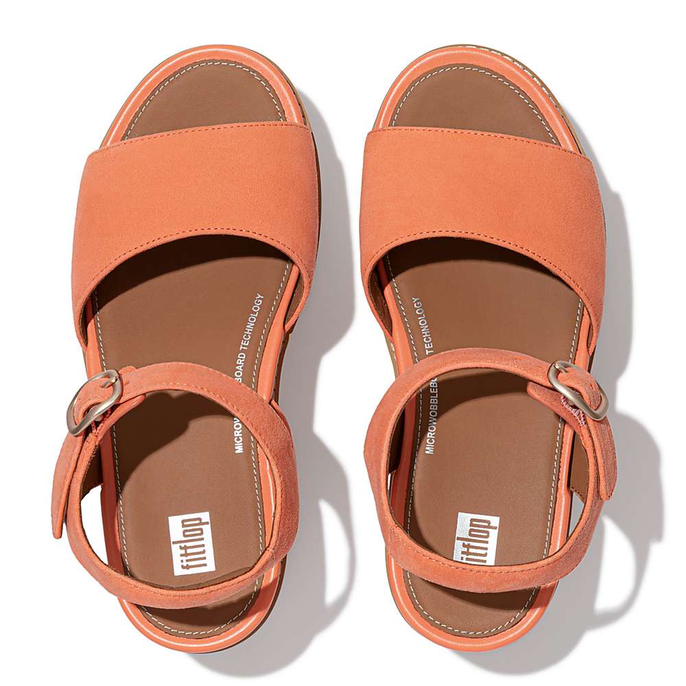 Sandales Compensées Fitflop ELOISE Cork-Wrap Suede Femme Orange Corail | YIO-076352