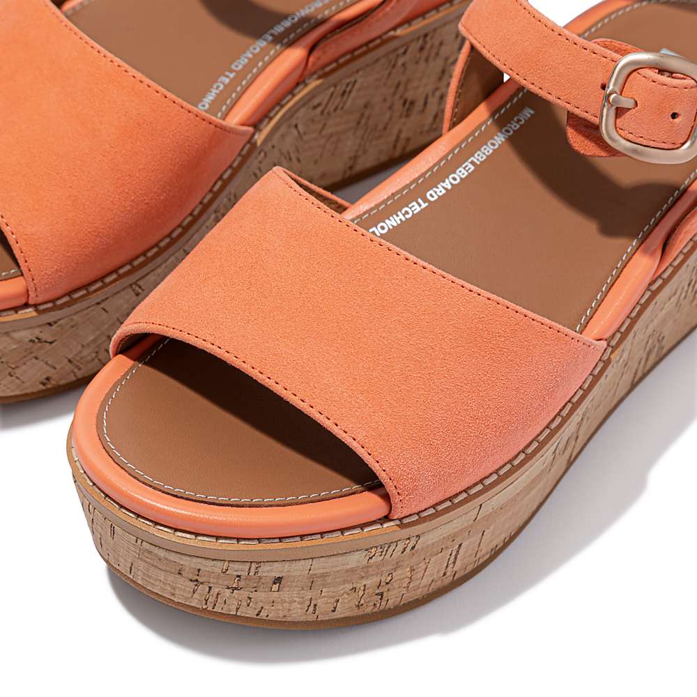 Sandales Compensées Fitflop ELOISE Cork-Wrap Suede Femme Orange Corail | YIO-076352