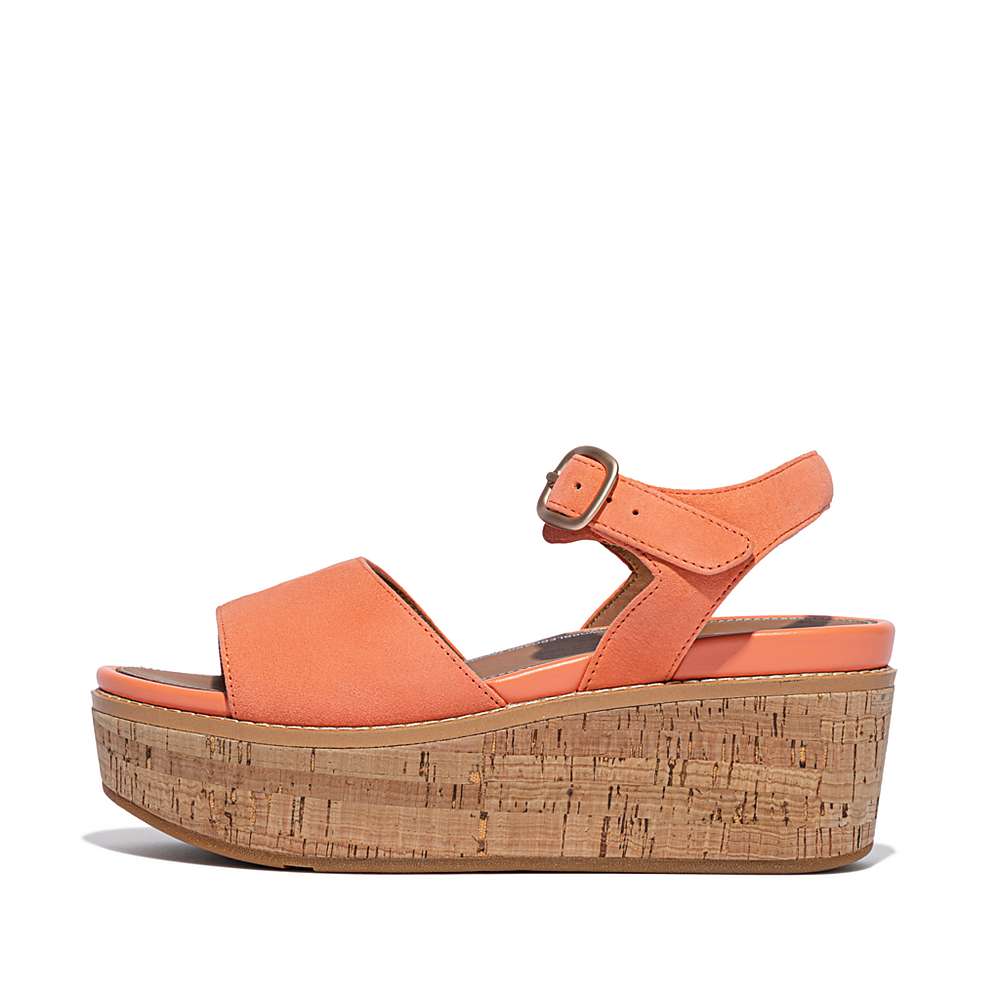 Sandales Compensées Fitflop ELOISE Cork-Wrap Suede Femme Orange Corail | YIO-076352