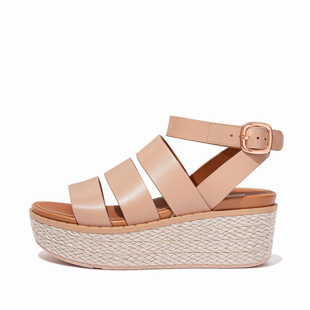 Sandales Compensées Fitflop ELOISE Espadrille Leather Femme Beige | BLD-586173