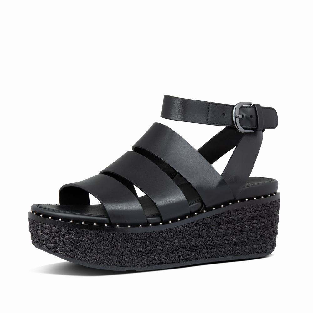 Sandales Compensées Fitflop ELOISE Espadrille Femme Noir | HNI-497823